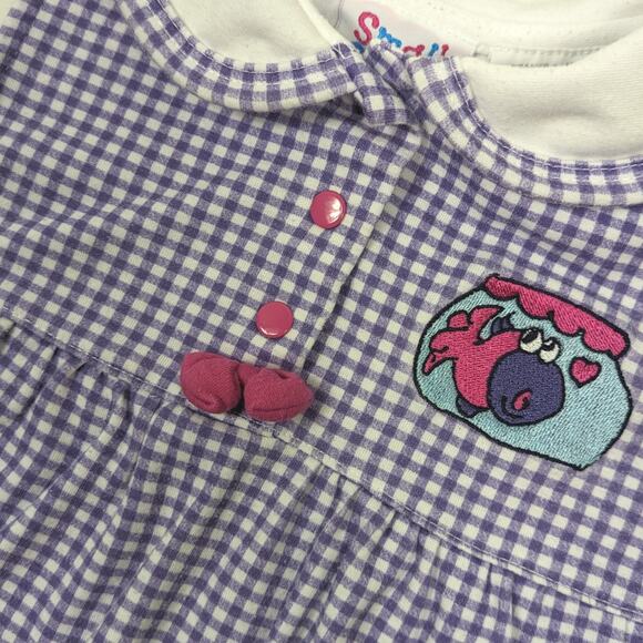 Vintage Small Steps Bubble Romper Girls Size 12m Purple Gingham Fish - Picture 2 of 4